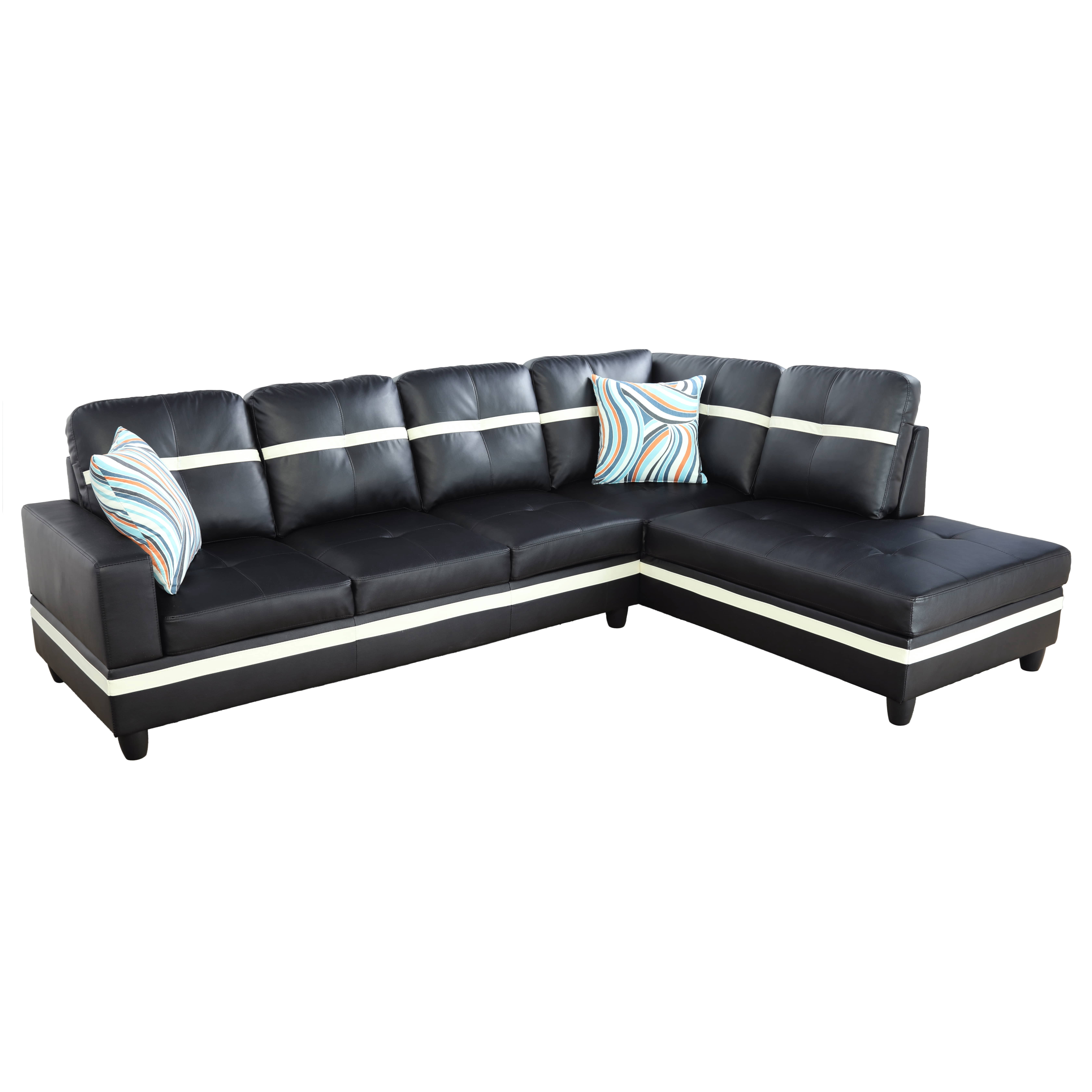 MAYEERTY 103.5" Modern Semi PU Leather 3-Piece Couch Set Black White Bold Contrast Modern Living Room
