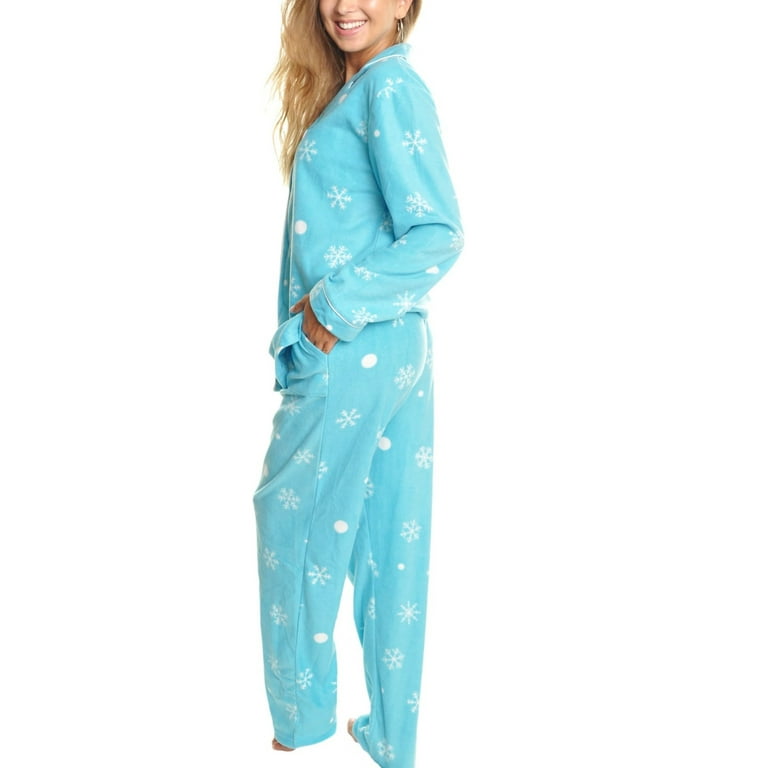 Angelina Cozy Fleece Notch Collar Women s 2 Piece Plus Size Pajama Set with Pockets Snowflakes 3XL