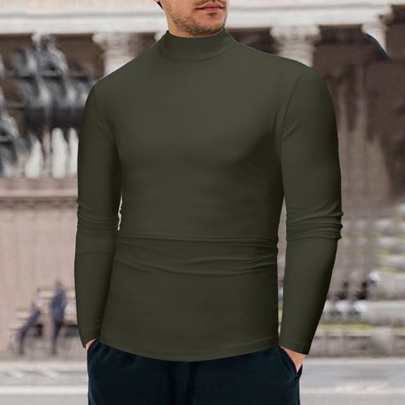 Baqcunre Men's Warm Low Collar Thermal Underwear Basic Plain T Shirt Blouse Pullover Top Mens Long Sleeve Tee Shirts Mens Shirts Thermal Shirts for Men Men's T-Shirts,Army Green,Size S-XXL
