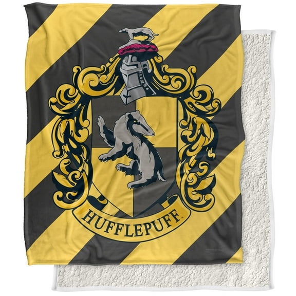 Harry Potter Blanket, 50"x60", Hufflepuff Crest Silky Touch Sherpa Back Super Soft Throw Blanket