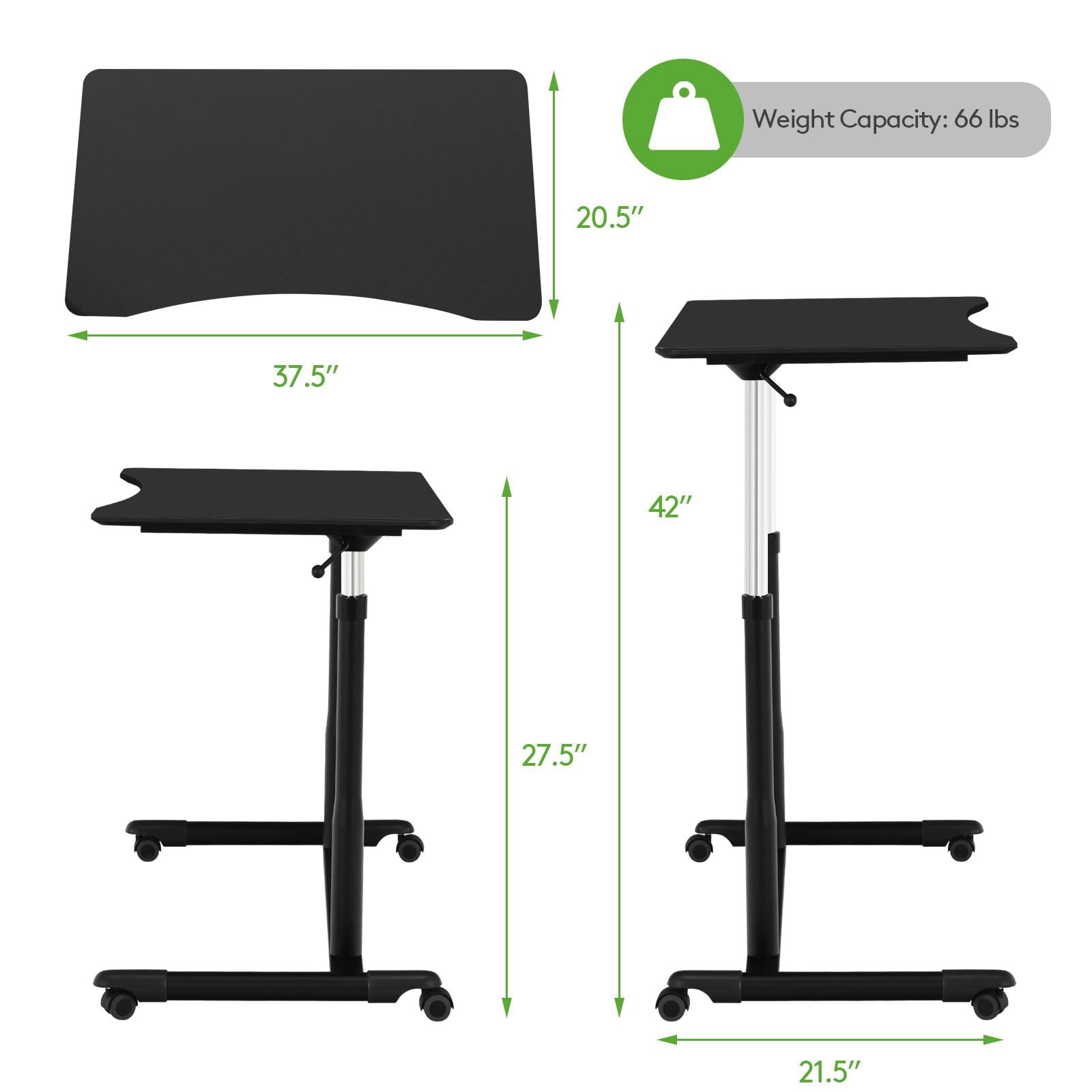 Giantex Mobile Height Adjustable Standing Desk, Compact Pneumatic Sit to Stand Computer Desk w/ Lockable Casters, Ergonomic Rolling Laptop Table for Home Office, Black