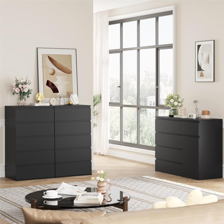 YJFTU Shops Black 5 Drawer Tall Dresser with Large Storage Space, Modern Storage Chest of Drawers for Home, 23.6L x 17.6W x 39.1H Inches