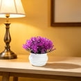 thumbnail image 6 of Dongrere Small Artificial Potted Shrub, Plastic Fake Greenery Plant with White Pot for Home Office Desk Bathroom Tabletop Decor, Purple, 6 of 9