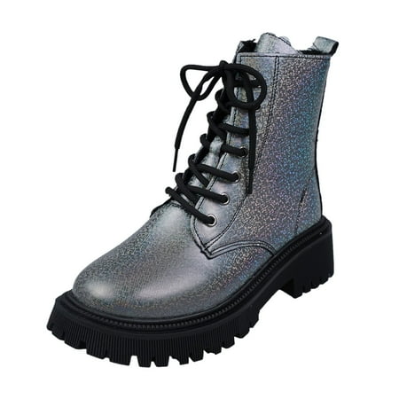 

Womens Platform Ankle Boot Chelsea Booties Women s Fashion British Style Thick Soles Lace Up Mid Leg Boots Bright Side Low Heel Ankle Boots