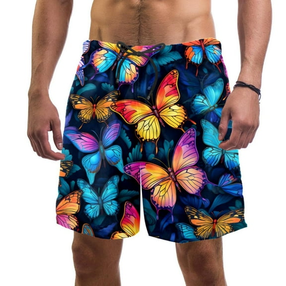 luoweisi Men's Beach Shorts Quick Dry Swim Trunks with Mesh Lining Butterfly 2XL