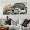 thumbnail image 2 of nygtbtfer Rustic Farmhouse Barn Framed Misty Countryside Field Landscape Painting Rusty Old Truck Loaded With Flowers Picture Prints for Bedroom Living Room Office Decor 12x16x3pcs, 2 of 4