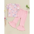 thumbnail image 2 of Bagilaanoe 2pcs Toddler Baby Girl Pants Set Flower Short Sleeve T-shirt Tops + Flare Trousers 6M 12M 18M 24M 3T 4T Kids Casual Clothes, 2 of 7