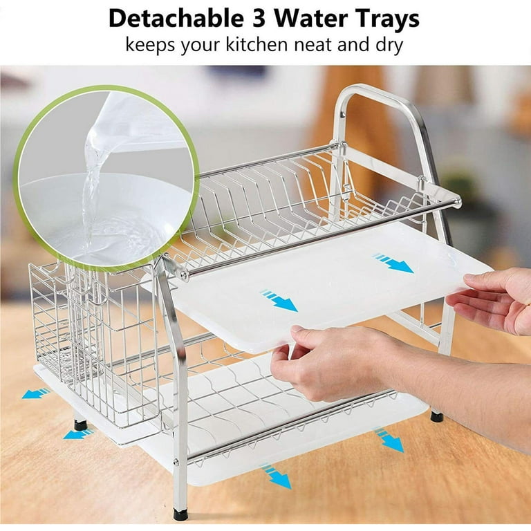 7 code Large Dish Drying Rack for Kitchen Counter, Detachable Large  Capacity Dish Drainer Organizer with Utensil Holder, 2-Tier Dish Drying  Rack with