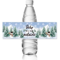 30pcs Winter Water Bottle Labels Pine Tree and Snowman Waterproof Sticker 8.51" x 2.51" Rectangle Water Bottle Wraps Sticker for Wedding Birthday Anniversary Party Event