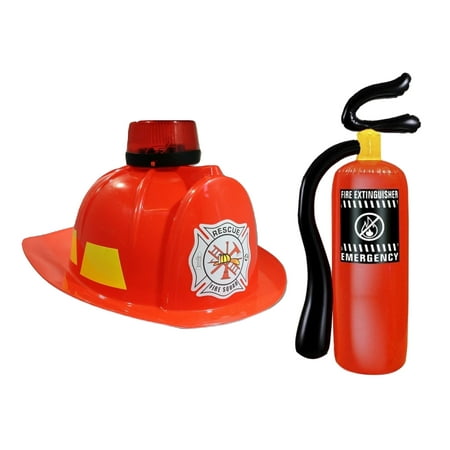 Rider Novelty Helmet - Child Kids Fire Chief Fireman Helmet With Siren And Inflatable Fire Extinguisher