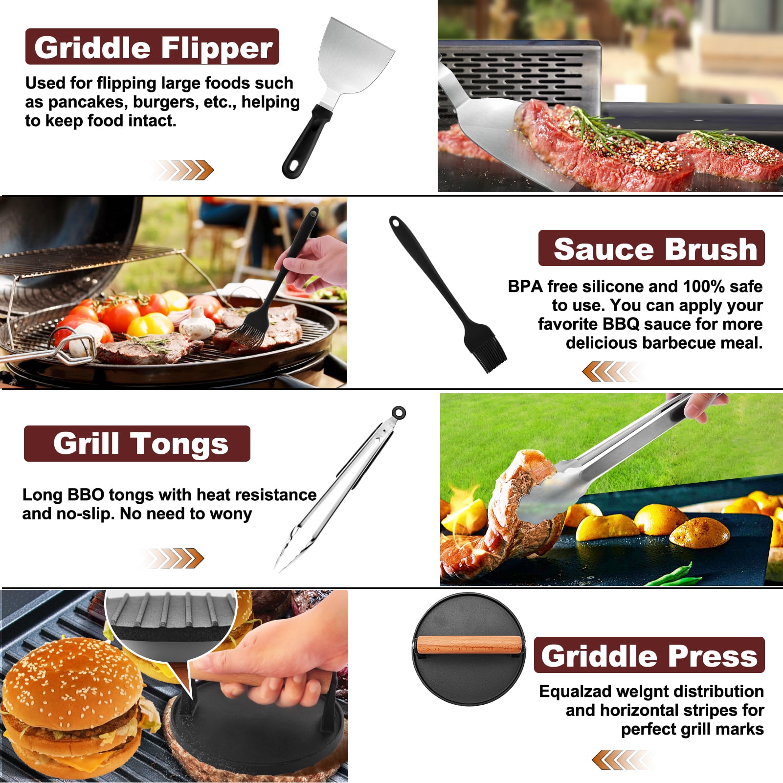 cyrico Griddle Accessories Kit, 126 Pcs Flat Top Grill Accessories for Blackstone and Camp Chef, Grill Spatula Set with Enlarged Spatulas, Basting Cover, Scraper, Burger Press, Carry Bag for Outdoor