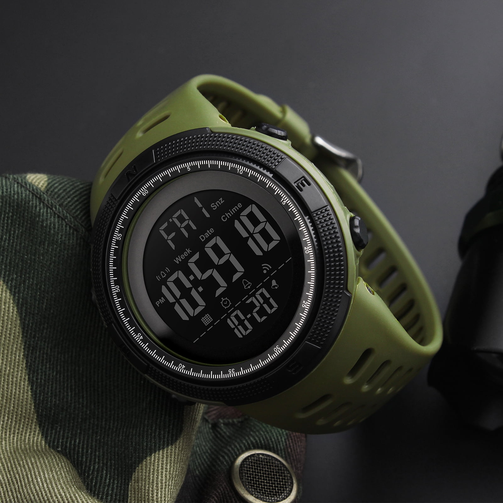 SKMEI Men's Watch Waterproof Digital Sport Watch  Military Digital Watches for men Alarm Back Light Classic Large Face Watch Army Green