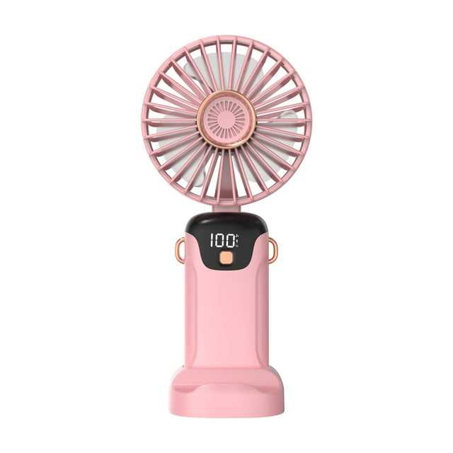TopLLC Portable Handheld Small Fan, Foldable Personal Desk Fan with Phone Holder, USB Rechargeable Neck Hanging Fan with Digital Display 5 Gear Strong Airflow Cooling Fan for Office Bedroom Travel