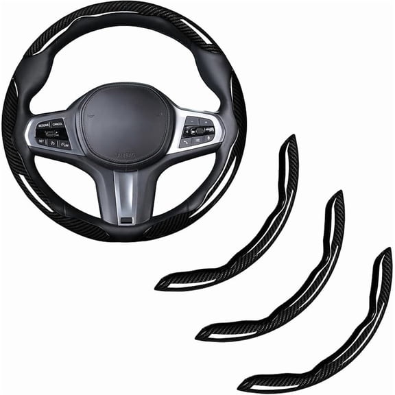 Carlikeit Carbon Fiber Steering Wheel Cover 3-Piece Snap-On Set, Glossy Black Non-Slip Steering Wheel Protector, Universal Fit for 14.5–15 Inch Car Steering Wheels, Interior Accessory