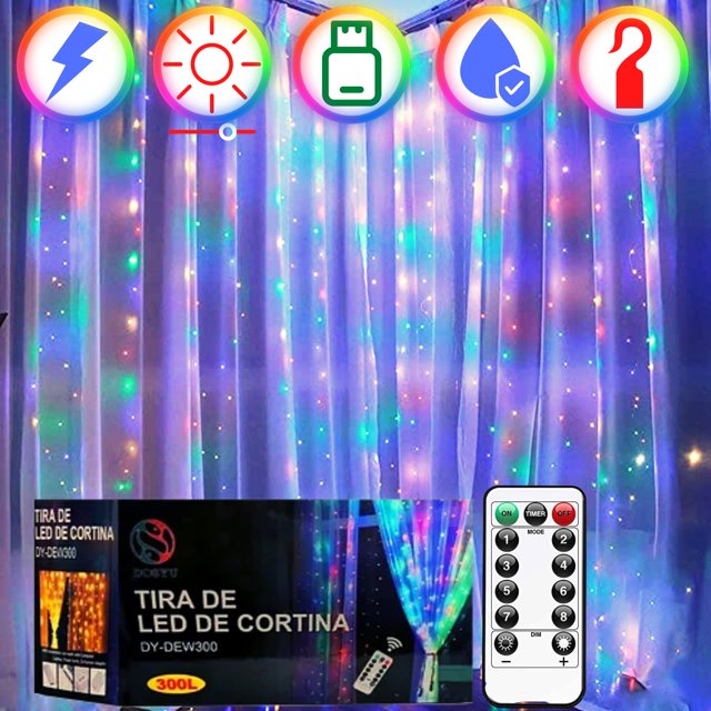 Cortina navideña de luces led RGB Multicolor 3x3 M DOSYU DY-DEW300