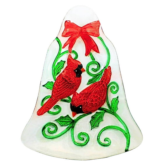 Transpac 12.00In Cardinal Bell Platter, Glass, Holiday Holly Red Bow Tc03518