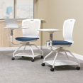 thumbnail image 2 of Lesson Armless Swivel Tablet Chair White Plastic Back/Ocean Polyurethane Seat, Durable Mobile Chair with Tablet Arm and Sturdy Steel Frame, 2 of 6