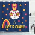 thumbnail image 1 of Funny Words Shower Curtain, Cartoon Owl in a Funky Hat Star Shaped Glasses Flowers Rainbow and Typography, Fabric Bathroom Set with Hooks, 69W X 84L Inches Extra Long, Multicolor, by Ambesonne, 1 of 3