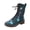Blue, variant on Red Women'S Embroidered Ankle Boots Low Heel Round Toe Side Zipper Front Lace-Up Casual Winter Footwear Floral Design Non-Slip Walking Shoes Size 10.5