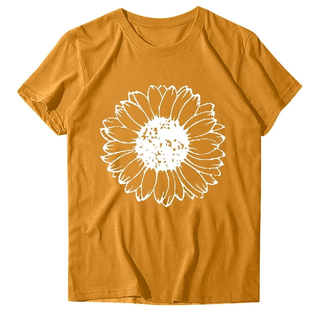 XMMSWDLA Womens T Shirts Short Sleeve Crew Neck Shirts Basic Tee Tops Blouse Yellow Girls Shirts