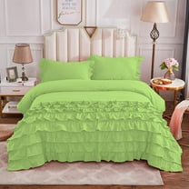 Half Ruffle Duvet Cover Set 5 Piece, 100% Egyptian Cotton, with Hidden Zipper Closure, 400 Thread Count, Half Ruffle Design, Extra Soft and Luxury - Sage Solid, King Size.
