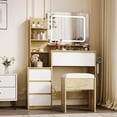 thumbnail image 2 of CazToi 36" Modern Vanity Desk with LED Mirror Makeup Table with 4 Drawers Power Outlet USB Ports & Stool, 2 of 10