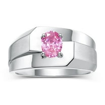 RYLOS Men's Rings 14K White Gold Ring Classic Solitaire 7X5MM Oval Shape Gemstone Designer Band Pink Ice October Birthstone Rings For Men Size 8
