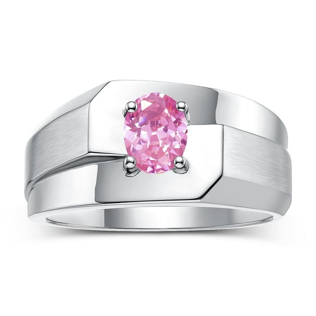 RYLOS Men's Rings Sterling Silver Ring Classic Solitaire 7X5MM Oval Shape Gemstone Designer Band Pink Ice October Birthstone Rings For Men Size 13
