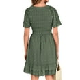 thumbnail image 5 of Hfyihgf Womens Summer Smocked Dress Short Flutter Sleeve V Neck Swiss Dot Babydoll Ruffle Hem Mini Dress A-Line Swing Flowy Dress(Green,L), 5 of 8