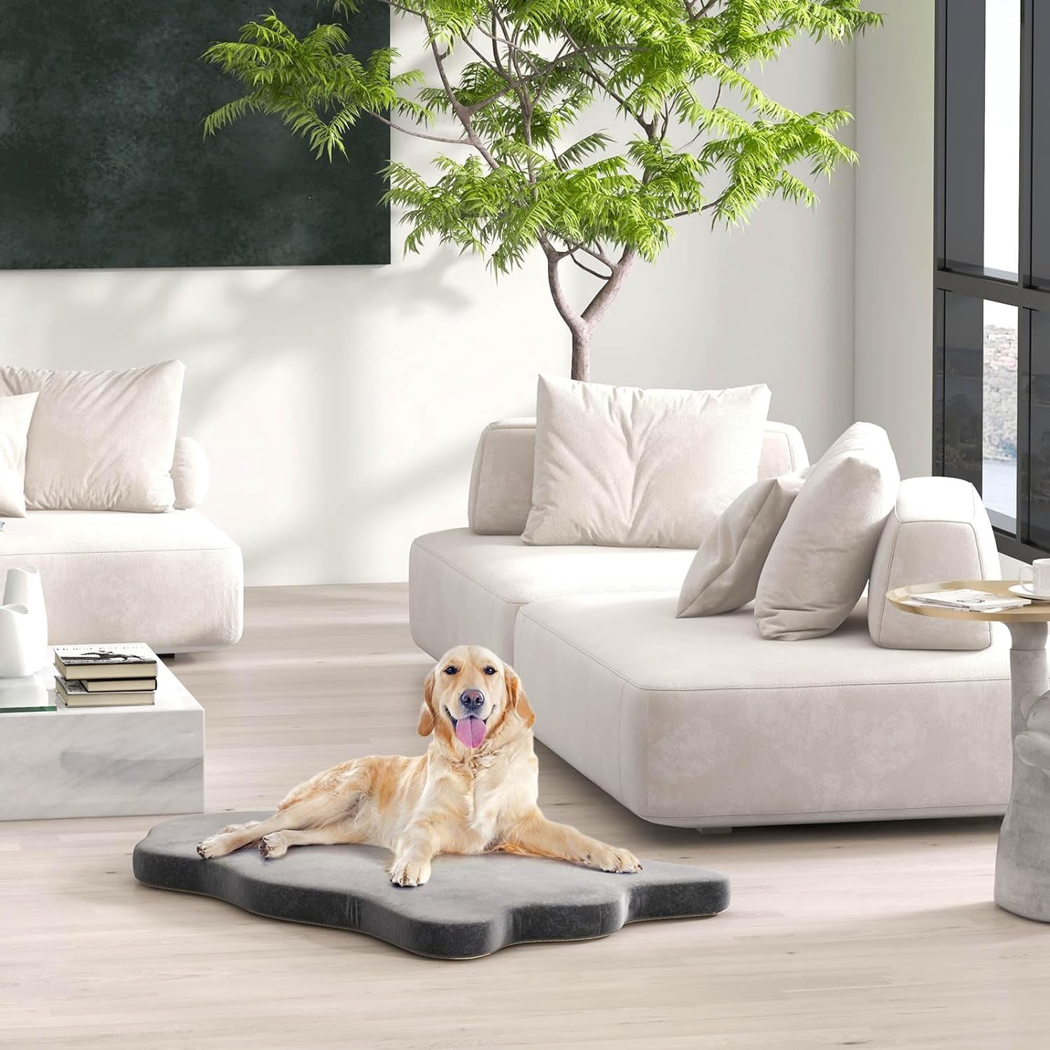 Grey Pet Dog Memory Foam Waterproof Bed Sleeping Pad Dog Crate Pad w/ Removable Cover
