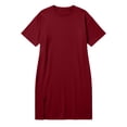 thumbnail image 7 of Beach Dresses for Women Ndbuld Women's Solid Color Loose Short Sleeve Plus Size Round Neck Dress Wine XXXXL, 7 of 7