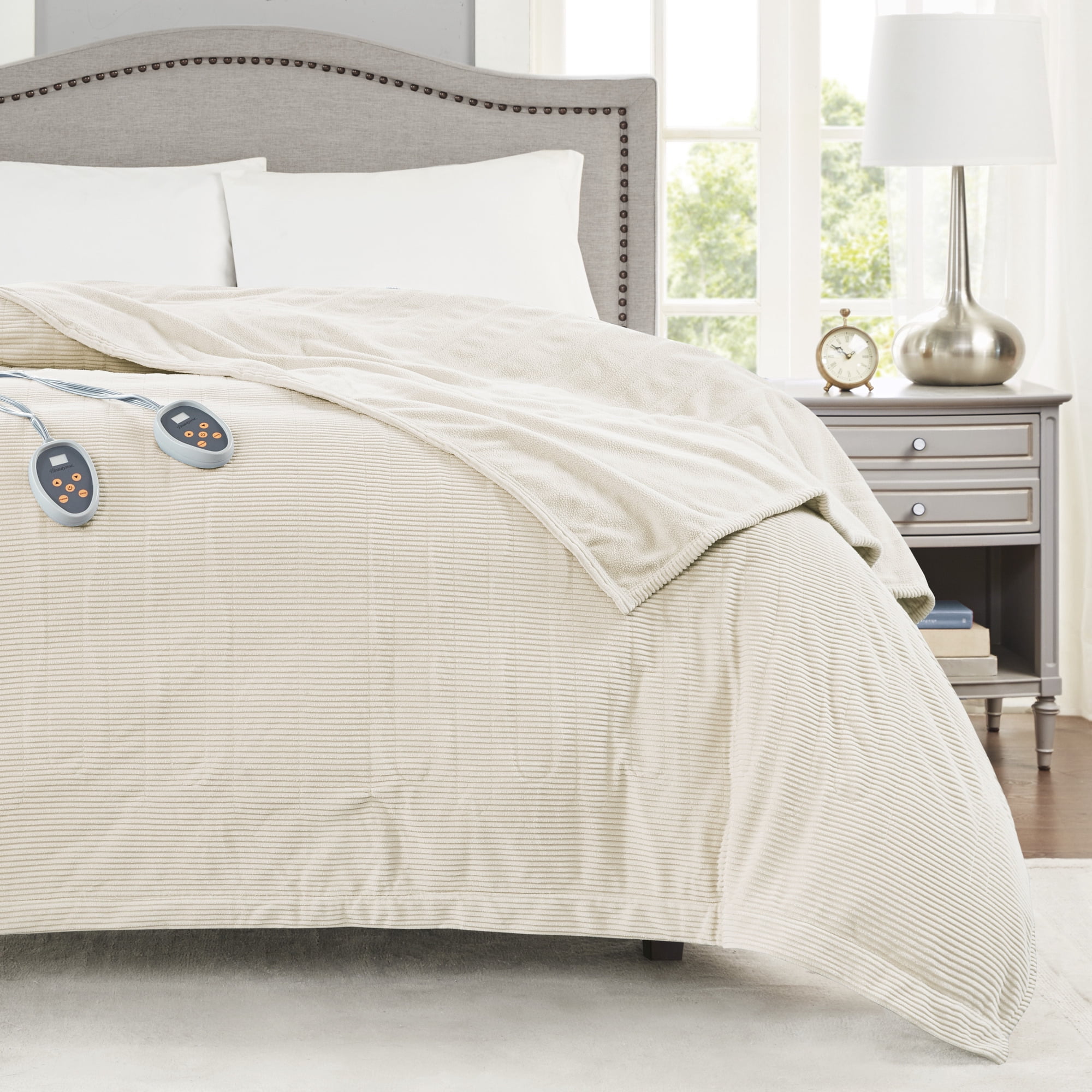 Beautyrest Electric Micro Fleece Heated Solid Blanket, Full, Ivory