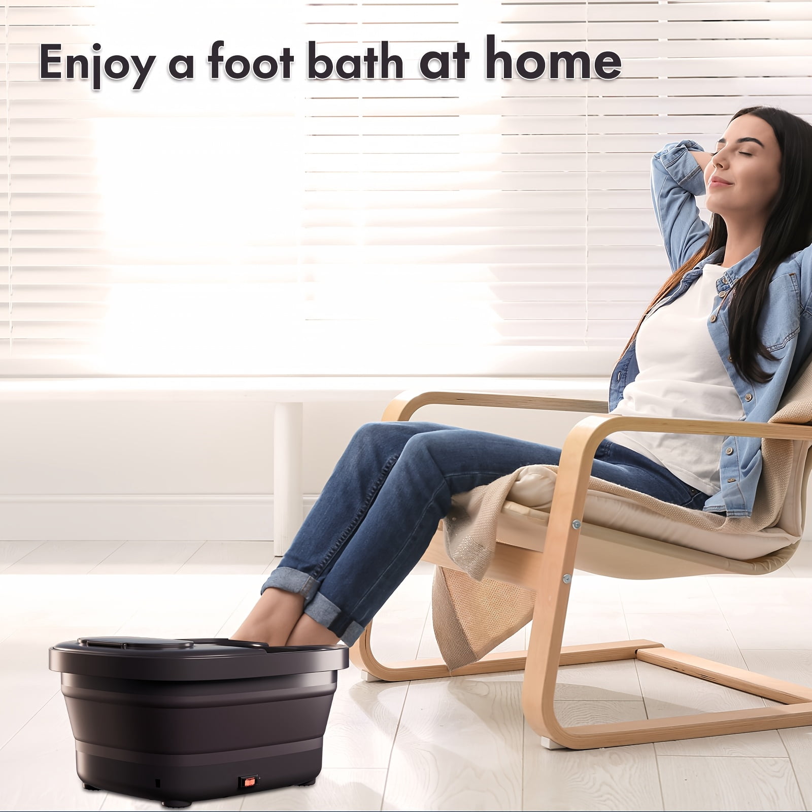Remote temperature control collapsible foot spa. Foot bath with heat, bubble and massager, foot spa tub with 3 pedicure attachments, foot soak tub with handle，winter Christmas Gifts for women