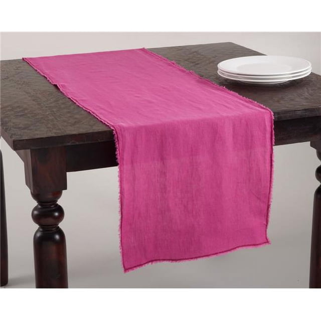 Saro Lifestyle 13009.FU1672B 16 x 72 in. Rectangular Fringed Design Stone Washed Linen Table Runner - Fuchsia