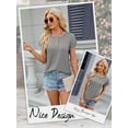 thumbnail image 6 of Hibeli Women's Round Neck Button Down Short Sleeve Solid Color Summer T-Shirt, 6 of 7