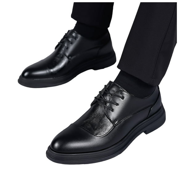 Men's Business Leather Dress Shoes Formal Pointed Toe Lace Up Flat Oxford Shoes Comfortable Non Slip Walking Shoes Black Size 9.5