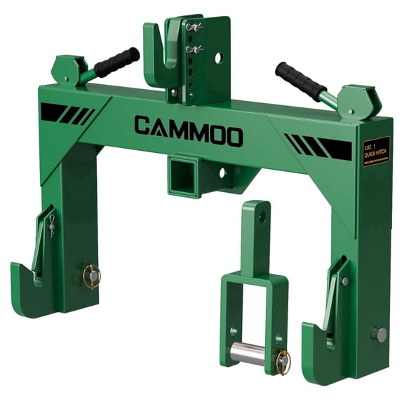 CAMMOO Cat 1 3-Point Quick Hitch with 2" Trailer Hitch Receiver, No Bushing Required Heavy Duty Tractor Accessories and Towing Hitch, 3000 lbs, Green