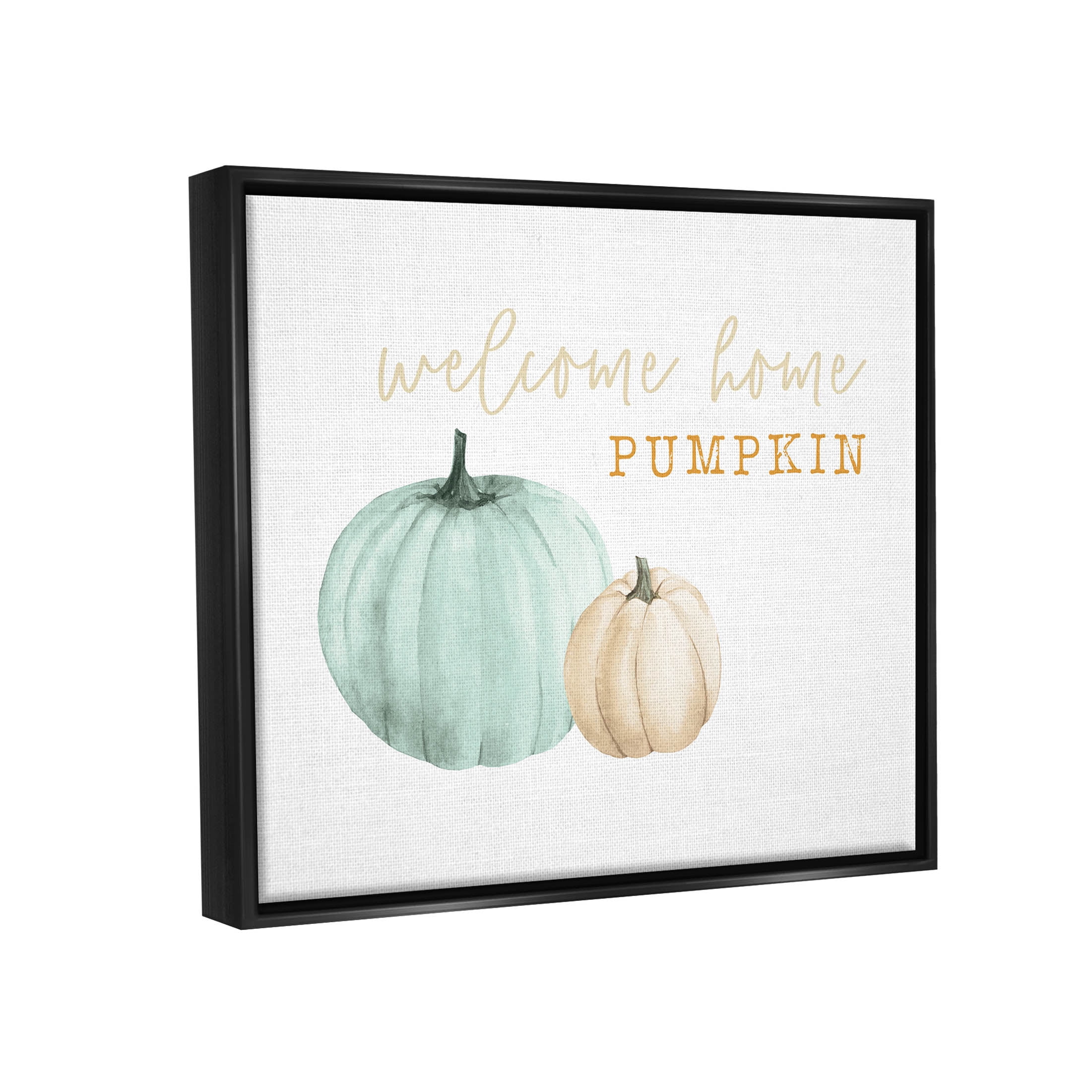Stupell Industries Welcome Home Pumpkin Phrase Graphic Art Jet Black Floating Framed Canvas Print Wall Art, Design by Dogwood Portfolio