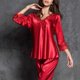 thumbnail image 2 of Gibobby Pijama de dos piezas para mujer Pijama de encaje Sexy de seda de hielo, conjunto de camisón de seda de verano para mujer, ropa de casa para mujer(Rojo,G), 2 of 5