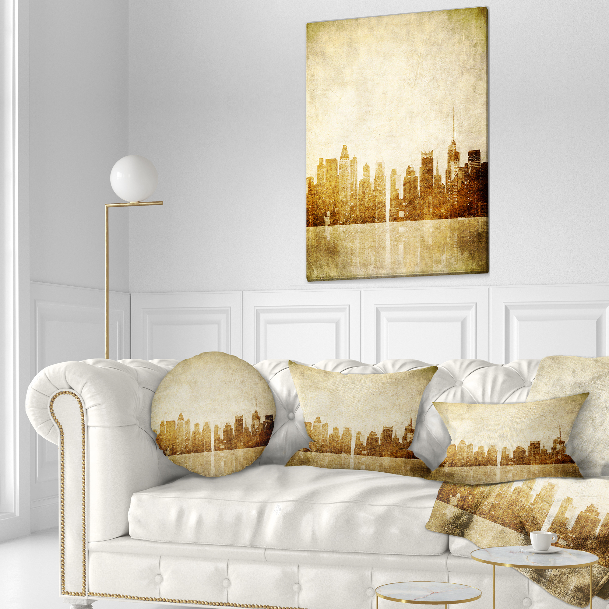 Designart New York Skyline Grunge View - Cityscape Throw Pillow - 12x20