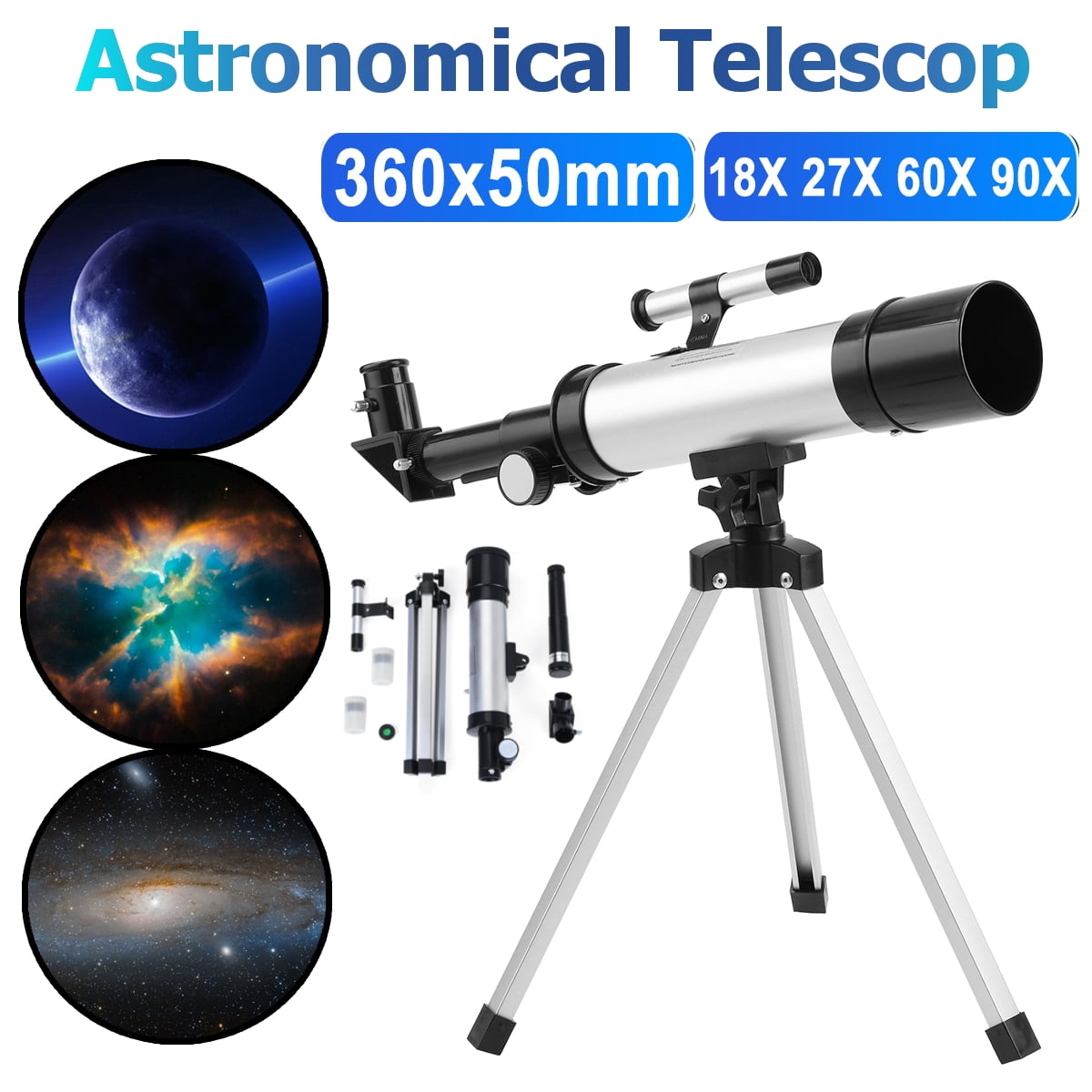 Astronomy Refractor Telescope Portable Travel Scope with Tripod HUWAI Telescope for Kids Beginners 50Mm Aperture Telescopes for Adults Fully Multi-Coated Optics 