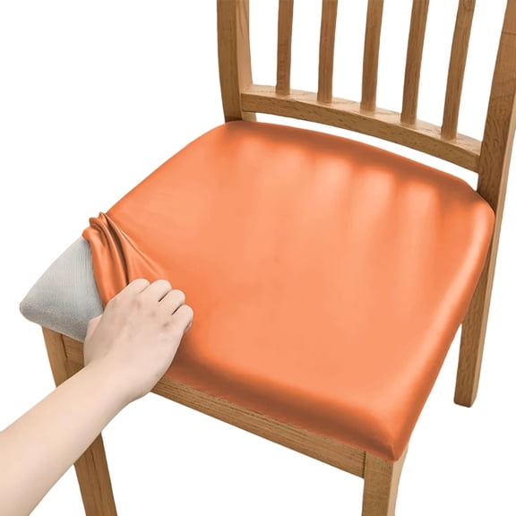 Junepar PU Square Chair Seat Covers Dining Room Chair Seat Covers with Ties Stretch Jacquard Chair Covers Protectors for Dining Room Kitchen Chairs Orange