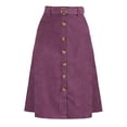thumbnail image 2 of INSPIRE CHIC Women's Corduroy Skirt High Waist Button Front Belted Midi Skirt Dark Purple S, 2 of 6