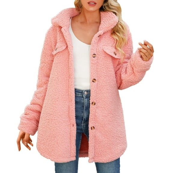 Women's Soft Fuzzy Jacket Casual Warm Button Down Overcoat Cozy Winter Outwear Lightweight Comfortable