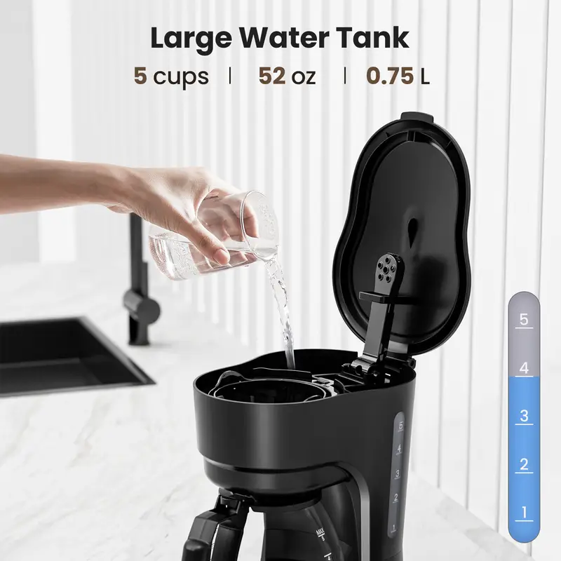 Auseo 5-Cup Fast Brew  Drip Coffee Maker Quick Heat, Anti-Drip & Detachable Funnel & Filter, 700W Beginner-Friendly Espresso Machine with Glass Carafe