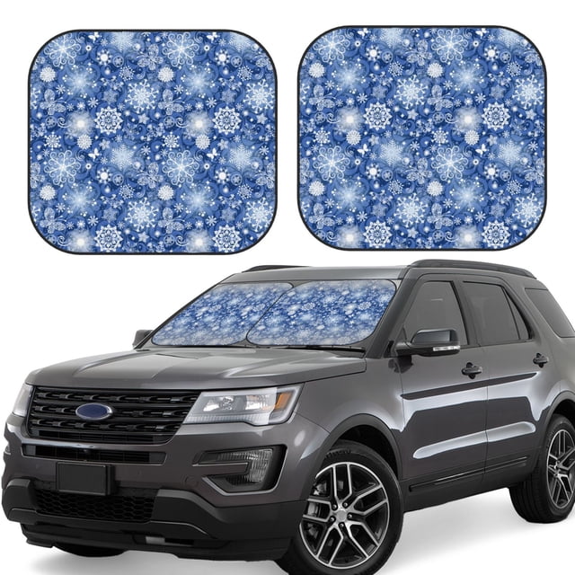 Saiise whiet Snowflake blue background for Foldable Car Sun Shades (2-Pack) Offer Sun Protection with an Easy-fold Design for Convenient Windshield Shading-Medium