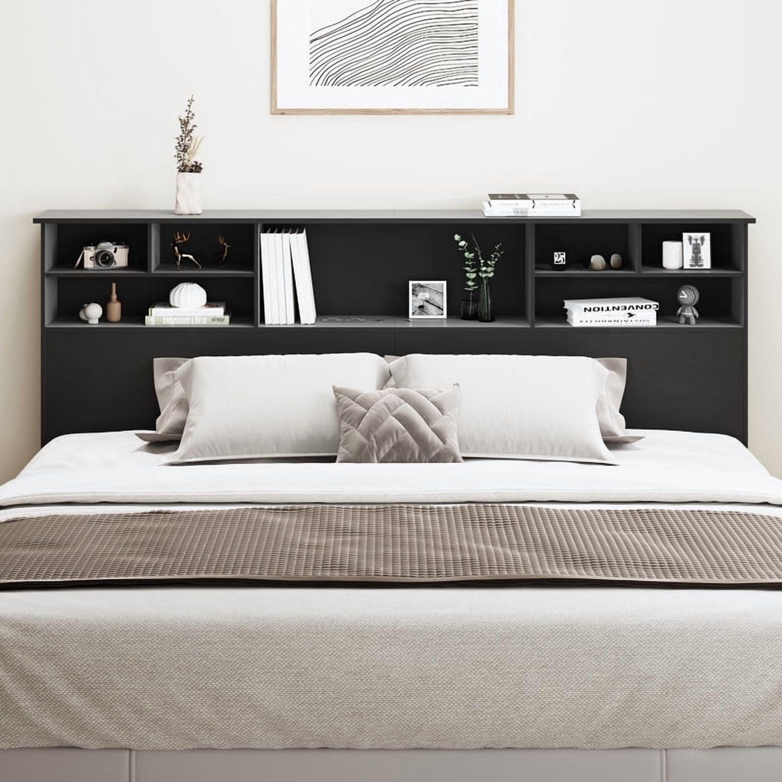 Someet Headboard for King Size with Storage, Bookcase Headboards with USB & Type-C Port & Power Outlets & 2 LED Lights, Durable and Sturdy, Black
