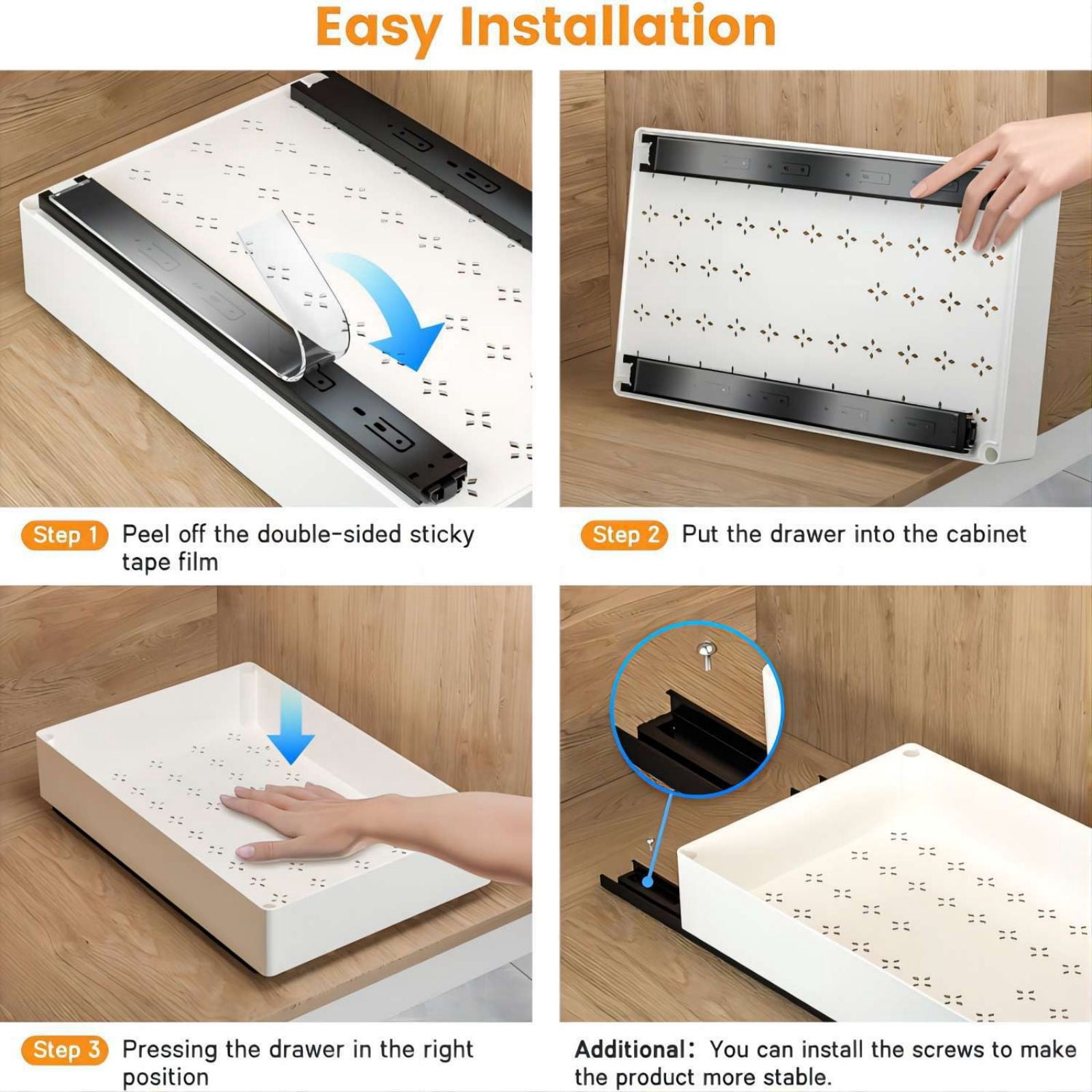Three-Tier Sliding Drawer Organizer for Kitchen Utensils and Cutlery Storage