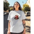 thumbnail image 3 of T Shirts for Women Short Sleeve Cotton Crewneck T-Shirt, Christmas Poinsettia Flowers Embroidery Tee Tops Casual Basic T-Shirts, XS-5XL White XXL, 3 of 7