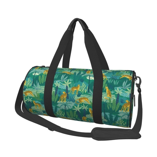 Balery Jungle Leopard Bolsa de Gimnasio para Mujeres y Hombres, Bolsa de Viaje Impermeable, Bolsa de Fin de Semana con Compartimento para Zapatos y Bolsillo Húmedo